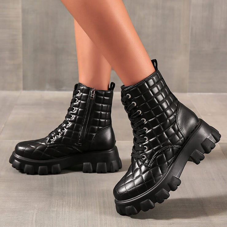 Chunky Quilted Lace-Up Combat Boots +COLORS