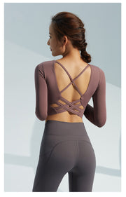 Lacy Strappy Backless Long Sleeve Active Top +Colors
