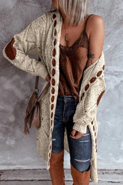 Long Chunky Knit Elbow Patch Cardigan +COLORS +SIZES