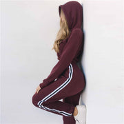 'Fall Me' 2 Piece Track Suit Stripe Jogger Set - Wine and Pink