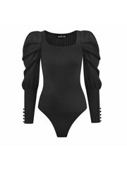 Eulia Puff Sleeve Ribbed Knit Bodysuit +COLORS