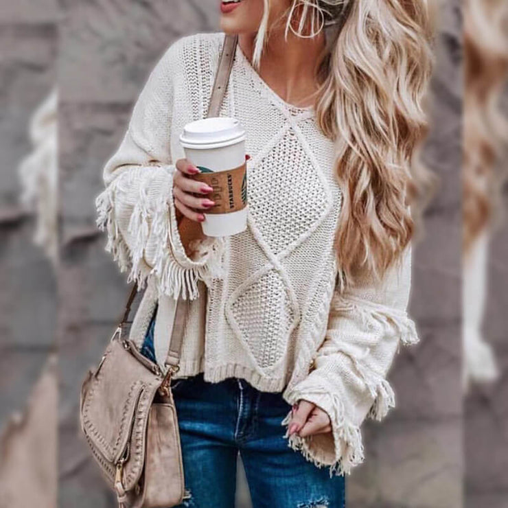 Western Fringe Knitted Sweater Top