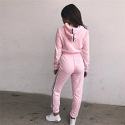 'Fall Me' 2 Piece Track Suit Stripe Jogger Set - Wine and Pink