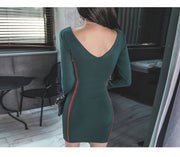 Long Sleeve Stripe Bodycon Mini Dress +COLORS