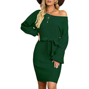 Cozy Cute Off Shoulder Casual Belted Dress +COLORS