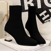 Luxury Clear Heel Fitted Sock Booties- Grey & Black