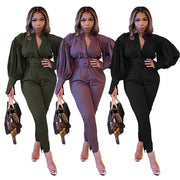 Fall '21 Puff Sleeve Button V-Neck Set +COLORS +SIZES