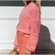 Cozy Fuzzy Loose Knit Sweater- Teal & Salmon
