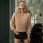 Thrilled & Cozy Knitted Wool Ball Sweater- Camel