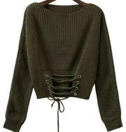 Lace-Ups Cinched Waist Long Sleeve Top +COLORS