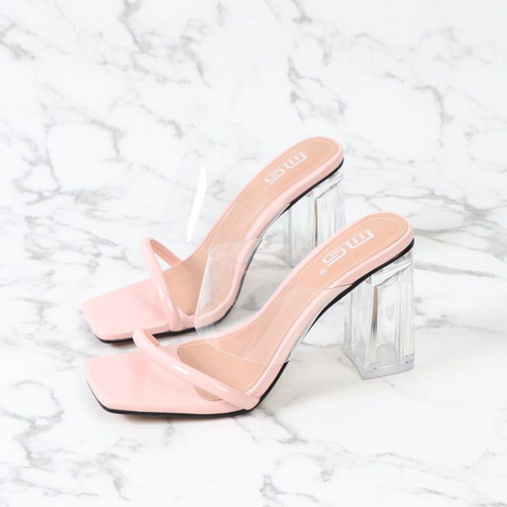 Insta Baddy Chunky Clear Heel Strappy Slide +Colors