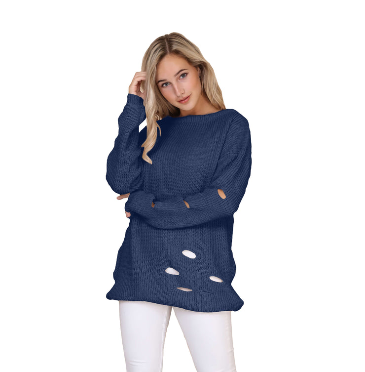 Long Sleeve Knit Hole Pullover Sweater