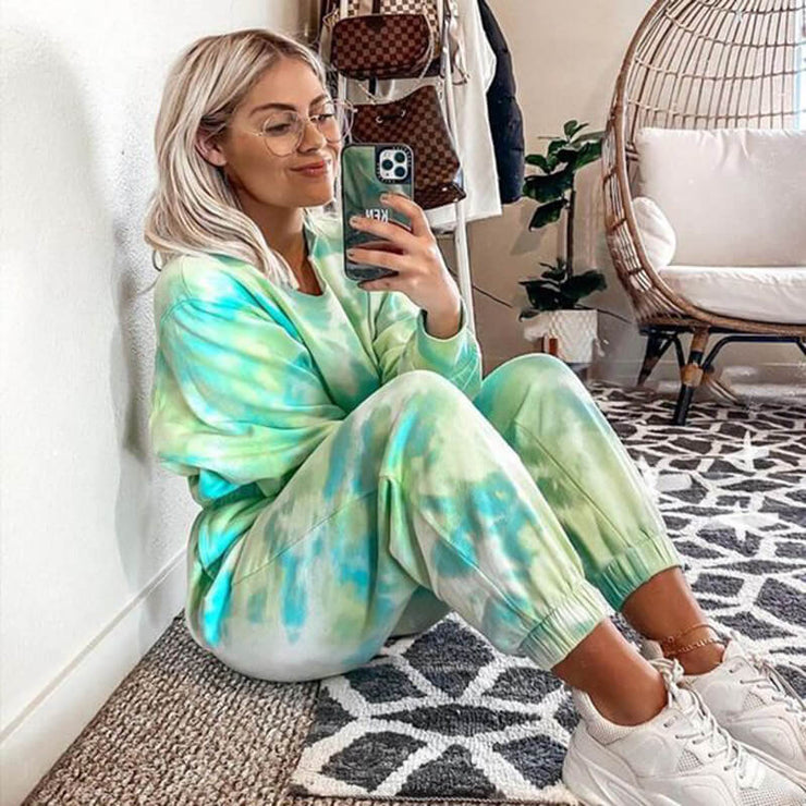 Blue and Green Cozy Tie Dye Jogger Set