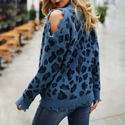 Leopard Print Cold Shoulder Sweater Top