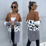 Long Colorblock Leopard Print Cardigan Sweater