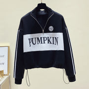 90's Fashion Pumpkin Colorblock Half-Zip Pullover Sweatshirt +COLORS