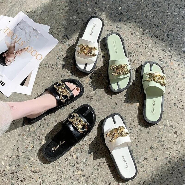 Comfy Leather Chain Slides +COLORS