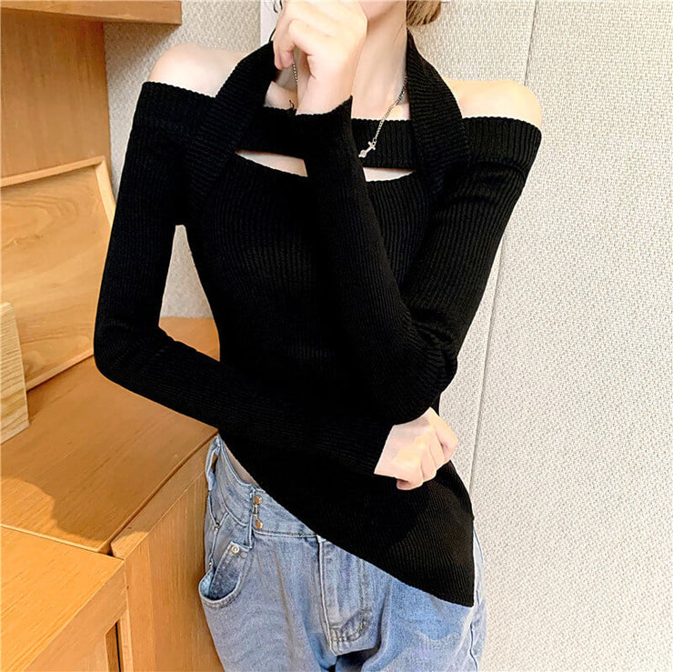 Cutout Neckline Long Sleeve Asymmetrical Sweater +COLORS