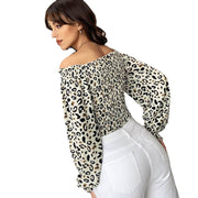 Leopard Balloon Sleeve Ruched Crop Top