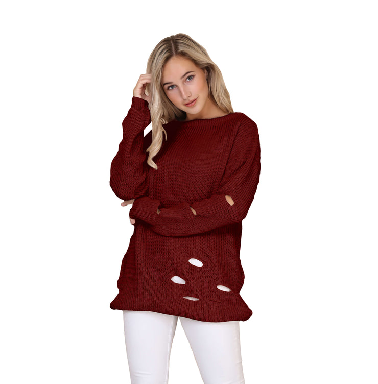 Long Sleeve Knit Hole Pullover Sweater