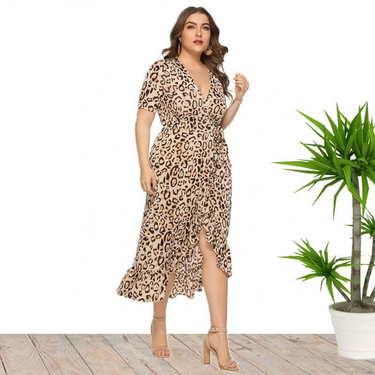 PLUS Sexy Leopard Asymmetrical Slit Dress
