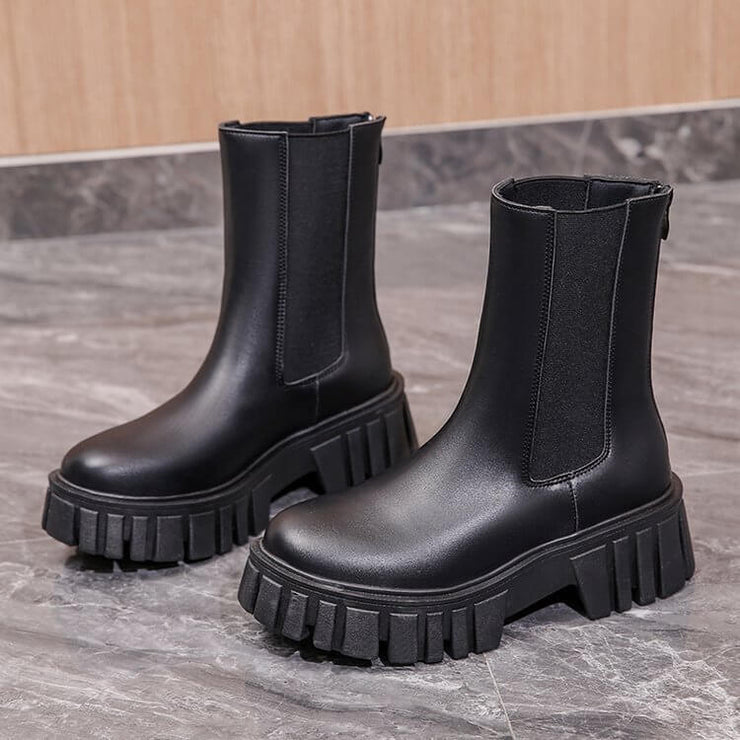 Trendy Chunky Slide On Boot White & Black