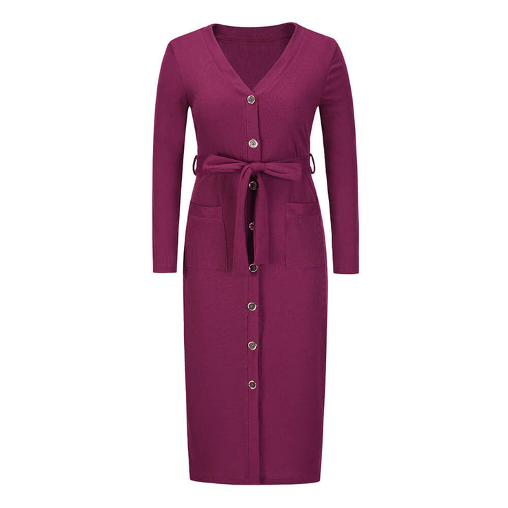 Comfy Chic Knitted Button Belted Midi Dress +COLORS