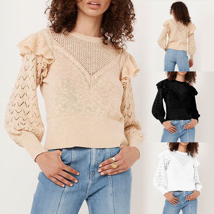 Tamara Ruffle Detailed Knitted Sweater Top +COLORS
