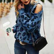 Leopard Print Cold Shoulder Sweater Top