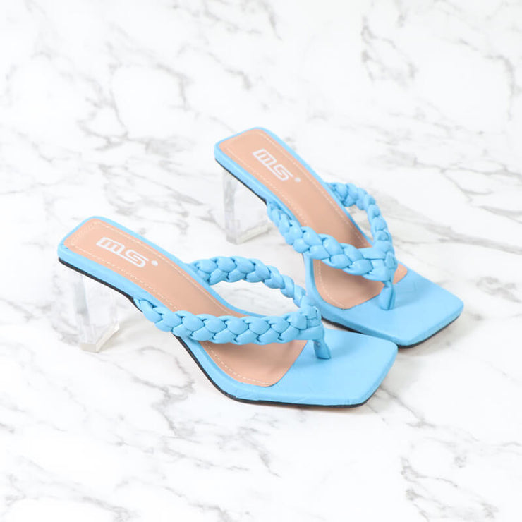 Katy Braided Thong Clear Heel Sandal Slides +Colors