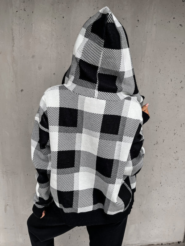 3 Piece Knitted Plaid Hoodie Crop Top Jogger Set +COLORS +SIZES
