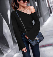 Flare Sleeve One Off Shoulder Sweater Top +COLORS
